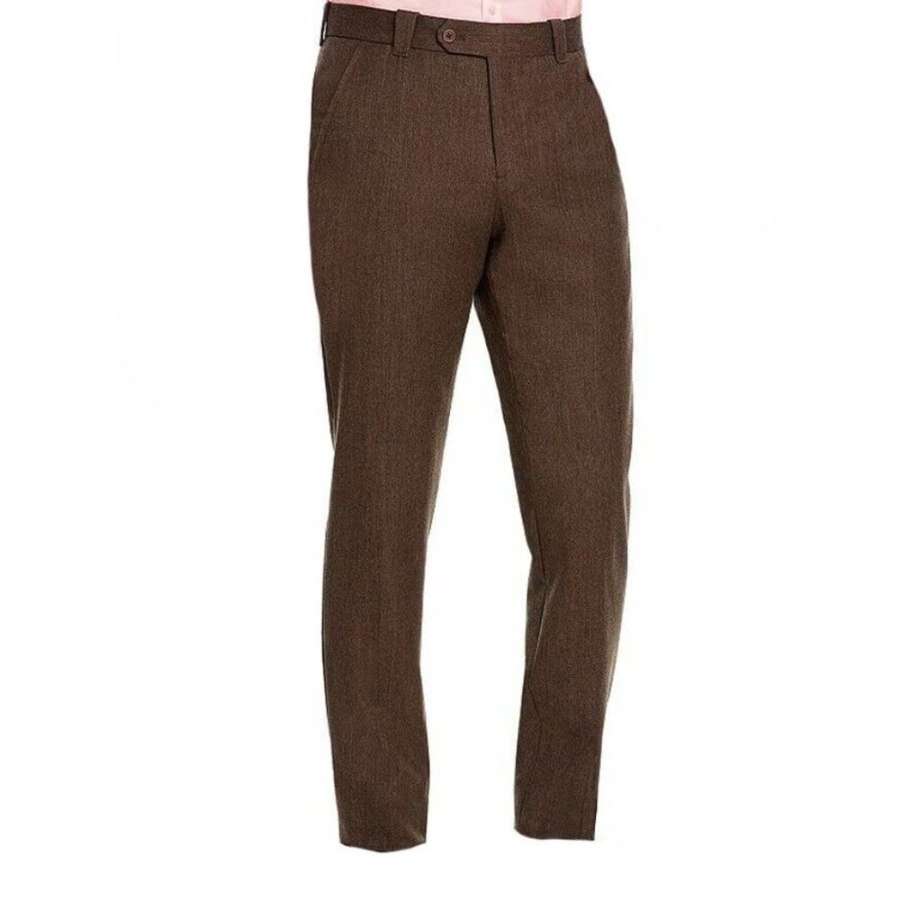 New For Bloomingdale's Wool Blend Tailored Fit Flat Front Brown Pants 34 x 34